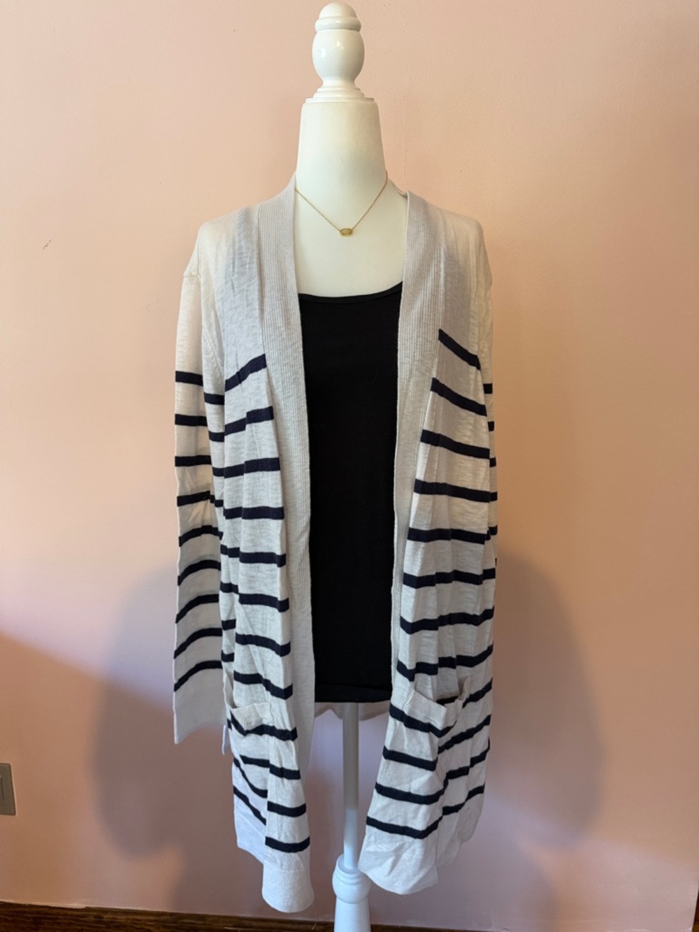Old Navy White & Navy Striped Open-Front Cardigan